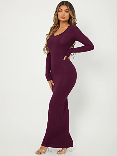 Floerns Women's Solid Long Sleeve Scoop Neck Bodycon Pencil Maxi Dress4