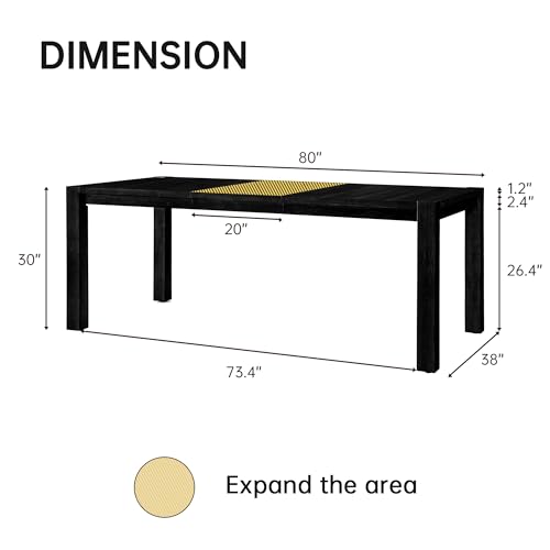 60"-80" Extendable Dining Table, Modern Rectangular Wood Kitchen Table, Farmhouse Expandable Dinner Table, Traditional Large Extension Meeting Desk for Dining Room, Living Room, Black - Image 2
