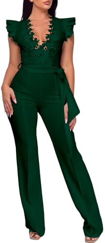 Image of PaladMom Womens Elegant Plus Size Jumpsuits Sexy Back zipper Short Sleeve Mid Waist Wide Leg Straight Rompers