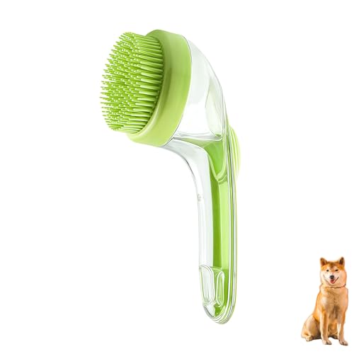 Pet Bath Brush with Soap Dispenser, 2-in-1 Dog Bath Brush Scrubber for Short & Long Haired Dogs & Cats, Dog Shampoo Brushs for Bathing & Grooming Massage (Fine hair green)