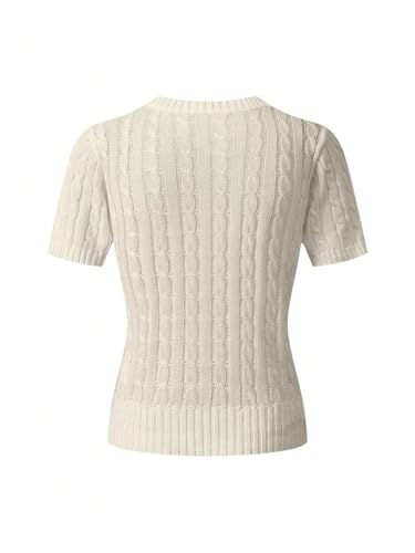 Women's Short Sleeve Embroidery Sweaters V Neck Cable Knit Pullover Tops Old Money Clothes2