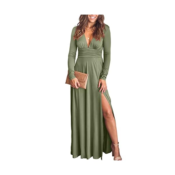 ANRABESS Women's Long Sleeve Sexy Deep V Neck High Waist Slit Cocktail Party Evening Maxi Semi Formal Wedding Guest Prom Dresses 2023 Elegant Graduation Dress 586-junlv-L