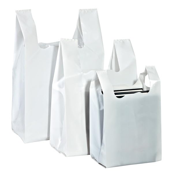 SACCHETTO MEDIO BIANCO DI PLASTICA 28 X 50 SACCHETTI SHOPPERS BORSA CON MANICO BUSTA PER ALIMENTI SHOPPER NEGOZIO (28 cm x 50 cm)