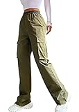 Minetom Cargohose Damen Baggy Hose Y2K Track Pants Streetwear Elastische Taille Hose Cargo Jeans Lang Freizeithose 91er E-Girl Streetwear Baggy Denim Hosen Parachute Pants Jeanshosen D Grün S