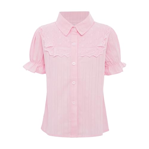 Teen Girl's Short Puff Sleeve White Blouse School Uniform Solid Color Blouse Basic Top2