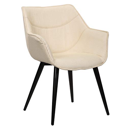 WOLTU 1x Sillas de Comedor Taburete Lino Nordicas Estilo Vintage Paquete de 1, Silla de Cocina Silla Tapizada con Reposabrazos, Estructura de Metal Crema BH145cm-1