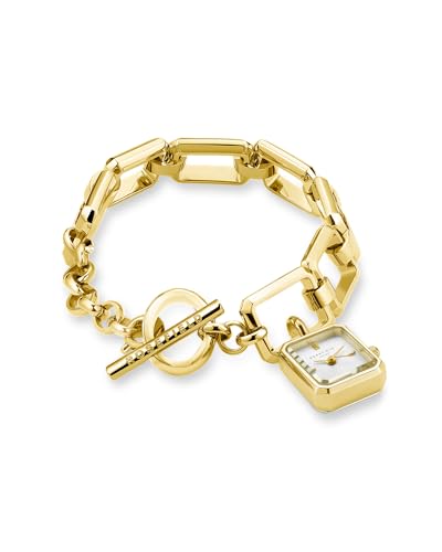 Rosefield Octagon Damen-Charm-Chain-Uhr, weiß, goldfarben, Edelstahl, 18.5mm