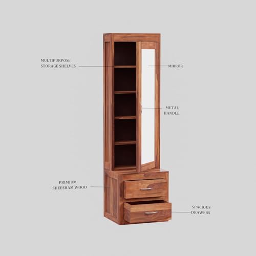 Image of Sheesham Wood Dressing with Drawer and Shelve Storage Wooden Long Dresser Table for Bedroom Living Room (Teak Finish)
