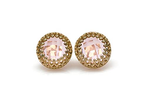 Boucles d'oreilles or rose 14k quartz rose bijoux faits main pour femme