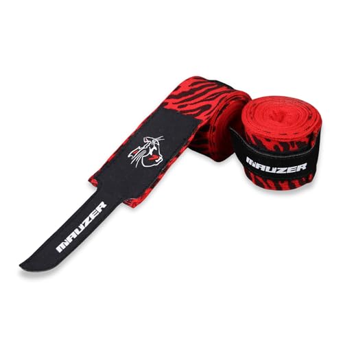 Image of Mexican-Style Boxing Hand Wraps - Breathable Stretch Cotton /Poly, 2 inch Wide with Hook & Loop, CAT Skin Graphic & Zeal to Win Slogan 3.5 Meter