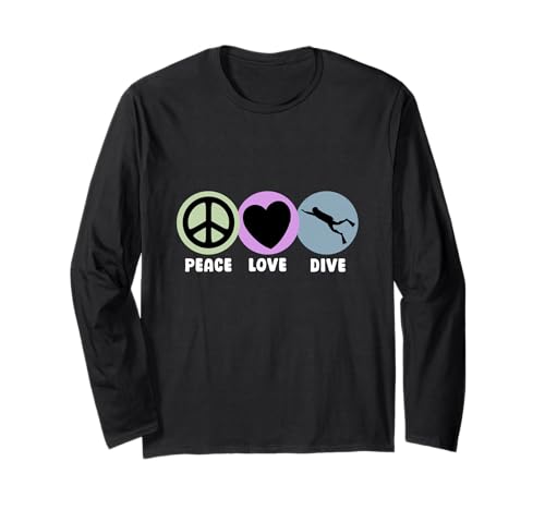 Peace Love Dive Scuba Diving Icons Heart Diver Symbols Long Sleeve T-Shirt