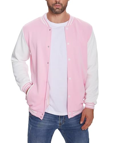 Image of babyhealthy Men's Varsity Jacket Baseball Bomber Jacket Slim Fit Button Down Letterman Jacket Winter Coat