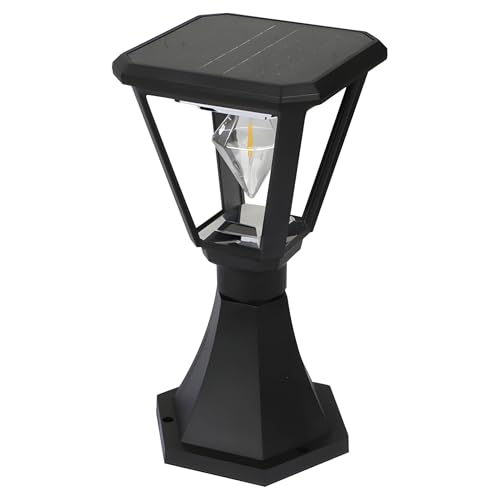 Image of kh Solar Outdoor Powered Lamp Post Light for Fence & Pillars, 2700K Warm White Dusk to Dawn Solar Garden Light, IP65 Waterproof Solar Post Cap Light for Driveway, Gate & Yard - Black