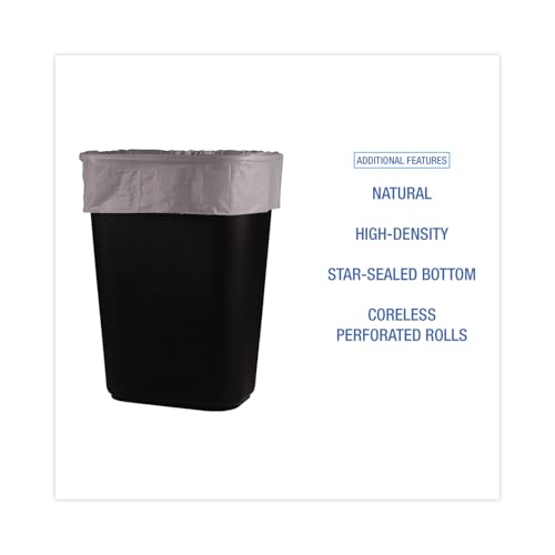 Image of Boardwalk BWK243306 High-Density Can Liner, 12-16gal, 24 inch x 33 inch, 6mic, Natural, 50 Bags per Roll (Case of 20 Rolls)