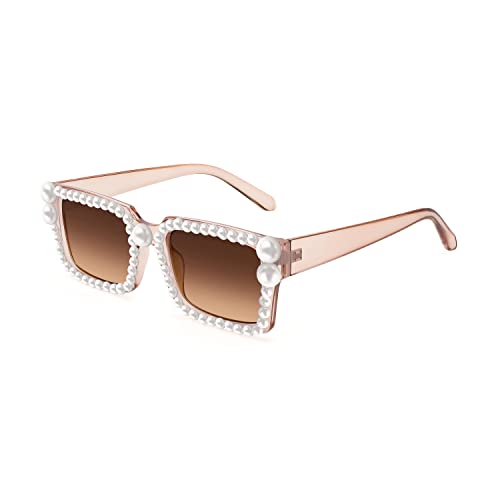 FEISEDY Fashion Pearl Sunglasses for Women Cute Square Sunglasses Candy Colors Party Sun Glasses B2327