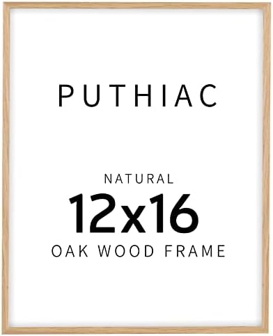 puthiac 12x16 Oak Wood Picture Frame - Minimalist 12x16 Poster Frame, 12"x16" Picture Frame Wood, Natural Solid Wooden Picture Frames for Wall Art Photo and Prints (Set of 1)