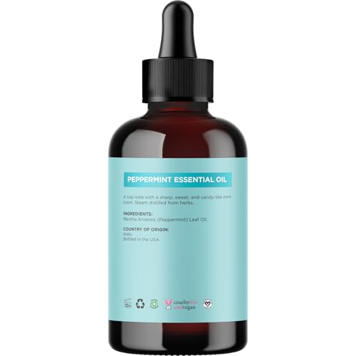 Image of Peppermint Essential Oil for Diffuser Aromatherapy - 100% Pure Peppermint Oil for Hair Skin and Nails Plus Undiluted Refreshing Aromatherapy Essential Oil for Diffusers Baths and Topical Uses 4oz