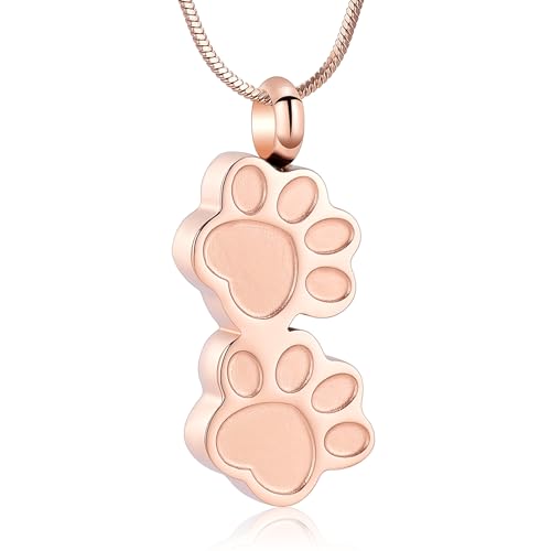 Pet Cremation Jewelry for Ashes Dog Memorial Locket Cremation Keepsake Urn Necklace for Pet Dog Cats (Rose Gold)