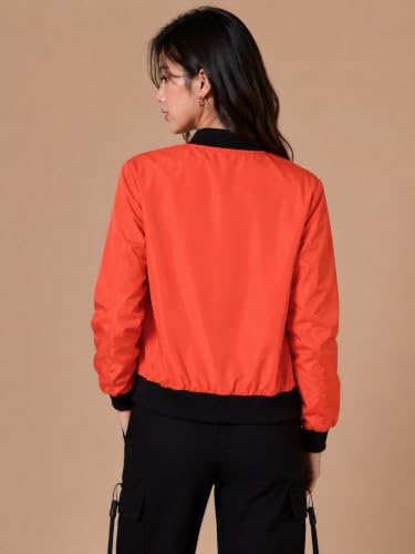 Image of Women's Bomber Jacket | Lightweight Zip-Up Casual Jacket | Full Sleeve Ribbed Collar Solid Jacket with Pockets | Stylish Outdoor Windcheater