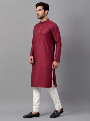 Image of LATEST CHIKAN Men's Silk Chikankari Kurta with Cream Churidar | Festive Set - KP Silk BANARSI