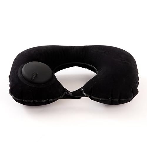 ネックピロー U型 首枕 手動プレス式膨らませる 軽量 折りたたみ コンパクト収納 携帯便利 飛行機 オフィス 車 新幹線 トラベルに適用 お昼寝枕 (ブラック)