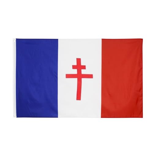 Hollylife Drapeau France Libre 1940-1944 150 x 90 cm avec 2 œillets Métalliques - Flag Fanion Tissue Parfait Pour Festivals Manif Decoration Extérieur Jardin