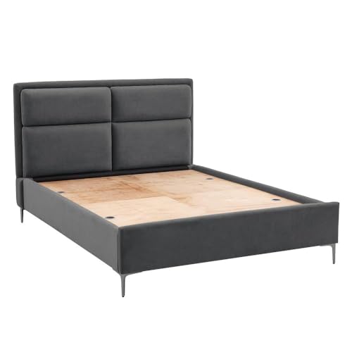 Image of Wakefit Bed | Queen (78 X 60) Solid Wood Bed, Upholstered, Without Storage, 3 Year Warranty - Zewail - Velvet Space Grey