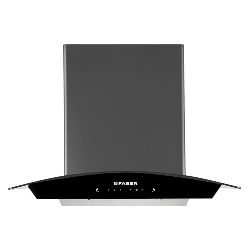 Image of Faber 60 cm 1320 m /hr Curved Glass Kitchen Chimney | 3 Layer Baffle Filter | Gravity Suction| Touch&Gesture Control | Oil Collector | 12 years warranty on Motor| Hood Feel Pro TC SC BF BK 60 | Black