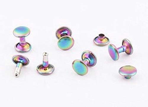 4mm, 6mm, 8mm Rainbow Double Cap Rivets, Metal Button Round, Rapid Rivet, Rivet Studs for Purse Bags Handbags Shoes Belts Leather Craft DIY (50pcs) (6mm)