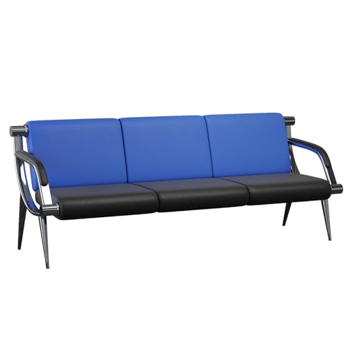 wonline 3 Seat Waiting Room Chair with Armrest PU Leather Office Furniture, Office Guest Seating Lobby Conference Reception Chairs for Airport Clinic Hospital Bank Salon Barber(Blue&Black)