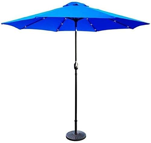 9FT Outdoor Patio Umbrella with Solar Lights and Tilt Function, Solar Umbrella for Backyard and Patio with Tilt Adjustment