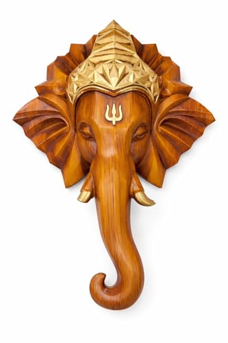 Image of REMANENCE Lord Ganesha Wall Hanging Sculpture | HIPS Plastic Wood Finish Ganesh Wall Sculpture | Wall Mount Decorative Idol for Home, Office, Temple Decor (20 x 15 x 5 Inch)