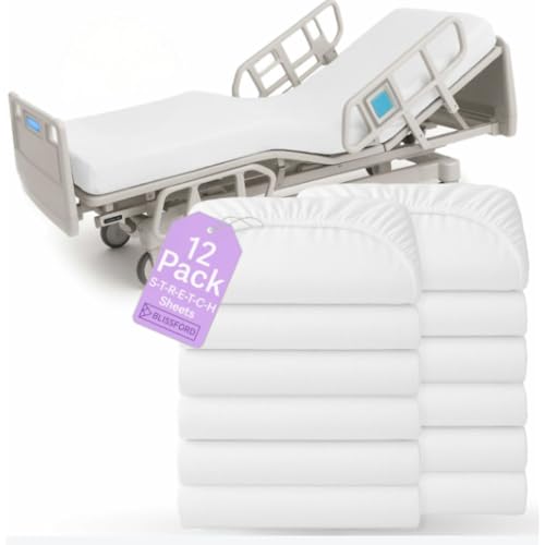 BLISSFORD 12 Pack Fitted Hospital Bed Sheets for Home Use, 36 x 84 x 12