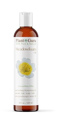 Plant Guru Meadowfoam Oil 8 fl. oz. Cold Pressed 100% Pure Natural Carrier Skin Face Body and Hair Moisturizer. Ideal for DIY Creams Lotions and Lip Balms
