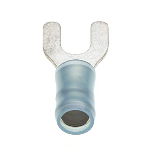 M4 Spade Crimp Terminal, Pack Of 10 - Blue, 16-14 AWG, 4mm - Heat Shrink Fork Connectors, Tinned Copper Connectors, Insulated U-Type Wire Terminals - Image 2