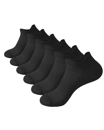 Vanturex Anti-Slip Ankle Socks 6 Pairs - Men's/Women's Cushioned Athletic Socks with Arch Support & Breathable Mesh for Gym (US, Alpha, Large, Regular, Regular, 6, black)