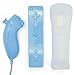 QUMOX Manette pour Wii, Controleur de Mouvement à Distance, Télécommande et Nunchuk, Console Remplacement Compatibles avec Wii et Wii U avec Etui de Protection en Silicone Bleu
