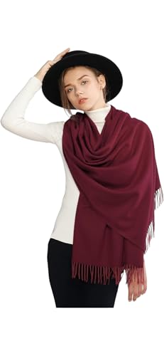 The Kashmir Emporium Cozy & Comfortable Womens Woven Soft Pashimas Shawl Cashmere Wool Large Scarf and Wrap Warm Stole Blanket- Maroon