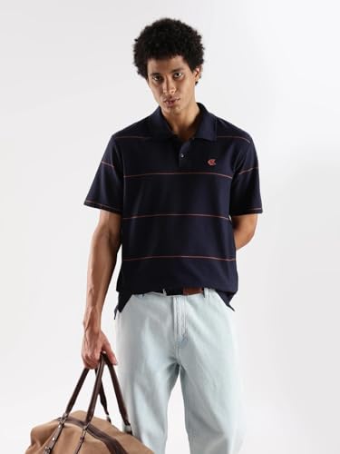 Image of Striped Relaxed Fit Cotton Polo T-Shirt