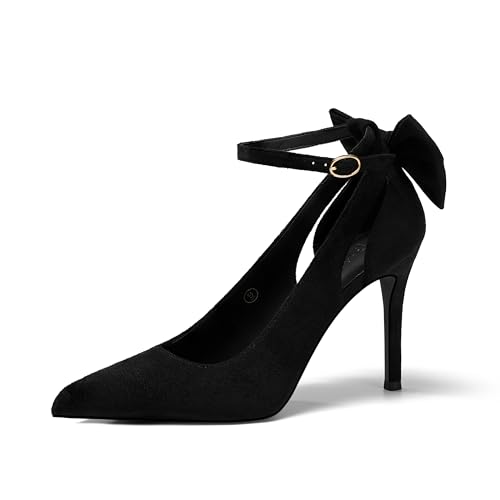 GotSoft Women's Pointed Toe High Heels Ankle Strap Bow Tie Pumps Wedding Party Dress Shoes, Black...
