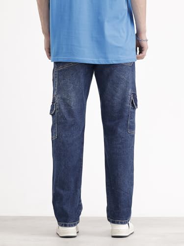 Image of WROGN Men's Cotton Stretch Cargo Jeans | Solid | Straight Fit