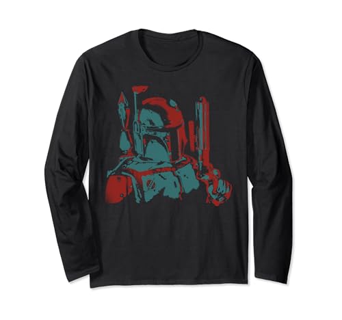 T-shirt Star Wars Boba Fett à manches longues en coton imprimé stencil pour homme et fan