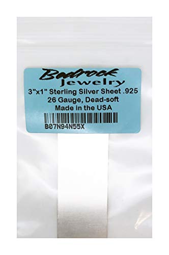3x1 Solid Sterling .925 Silver Sheet 16 to 30 Gauge Dead Soft Made in USA (26 Gauge)