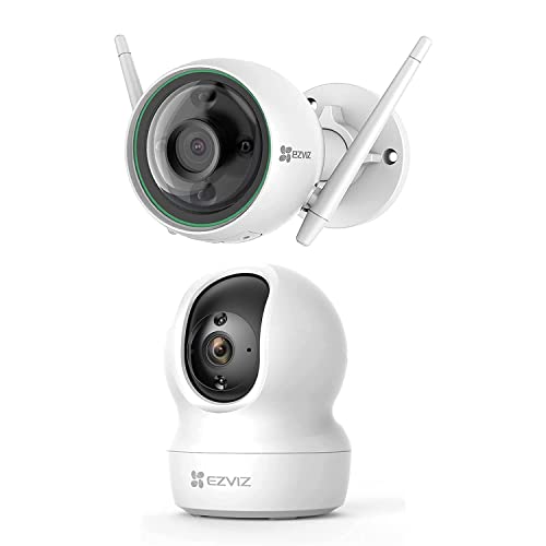 EZVIZ Outdoor Security Camera Color Night Vision | C3N 2K+ Indoor Camera PTZ, Two Way Audio | CP1