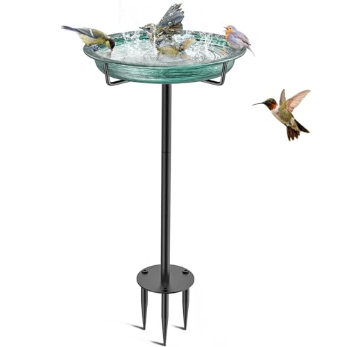 VeyFolzin.st Bird Baths for Outdoors, Detachable Birdbaths for The Garden Clearance, Heavy Duty Freestanding Bird Baths, Bird Bath Bowl Spa & Birdfeeder with Metal Stake Stand (Retro Green)
