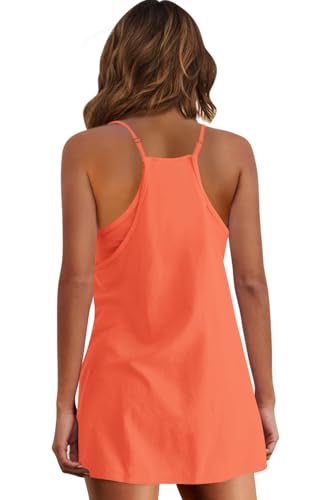Image of Panadila Womens Summer Sleeveless Mini Dress V Neck Spaghetti Strap Sundress Athletic Short Dress with Pockets