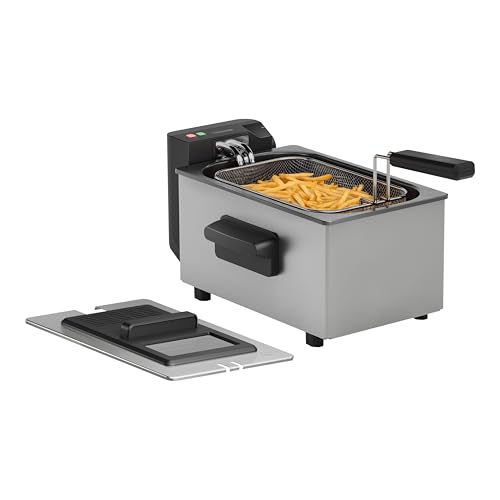 Tristar Stainless Steel Deep Fryer 3L, 2000W Electric Fryer with Adjustable Thermostat up to 190°C, Cool Zone, Viewing Window & Filter Lid, Dishwasher Safe, Cool Touch Housing, FR-9327UK
