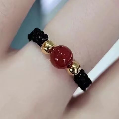 Couples Rings for Best Friend Adjustable Size Cute Wedding Promise Love Ring Jewelry Knit Jade Bead Ring Friendship Band for Women (Red)
