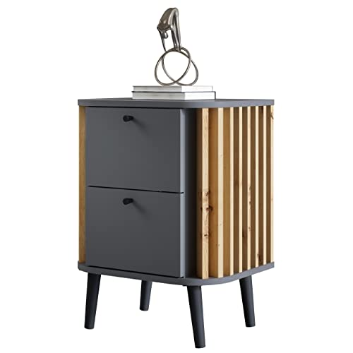 Newroom Nachtkommode Wildeiche Grau Beistelltisch Modern Elegant - 45x60x33...