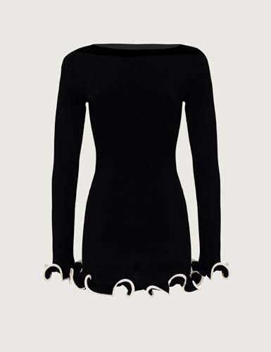 Image of ISZPLUSH Women's Sexy Bodycon Ruffle Hem Knit Dress Crew Neck Long Sleeve Slim Club Party Mini Dress